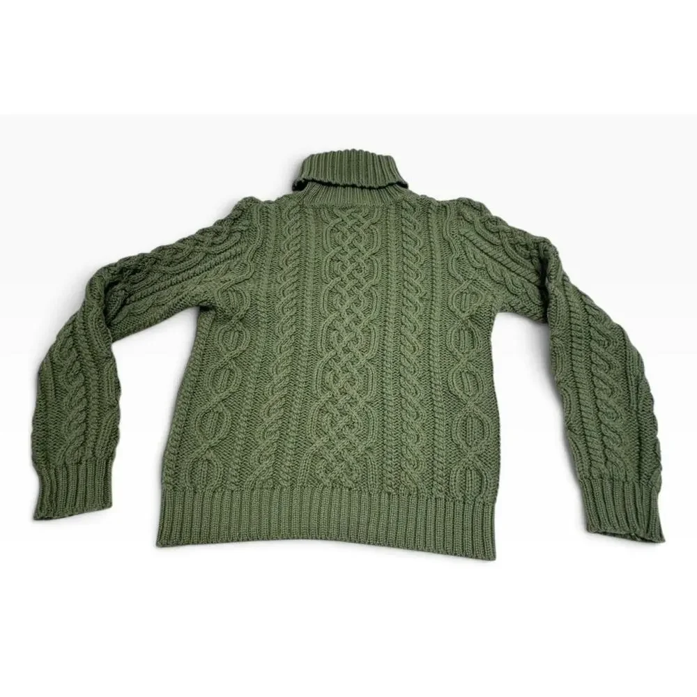 Paul James Women's M Green Wool Cable Knit Turtleneck Chunky Sweater Fisherman